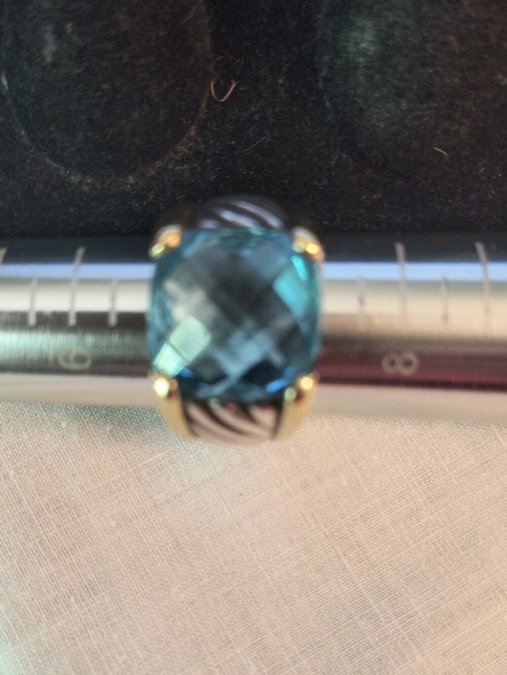 David Yurman Blue Topaz Two-Tone Cable Band Ring - Picture 3 of 7